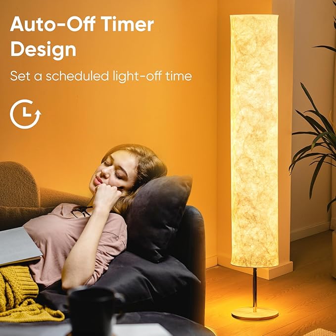 58" Modern Floor Lamp with Tyvek Fabric Shade 3000K Warm White LED Slim Standing Light,Column Cylinder Paper Lantern Floor lamp for Living Room, Bedroom, Game Room