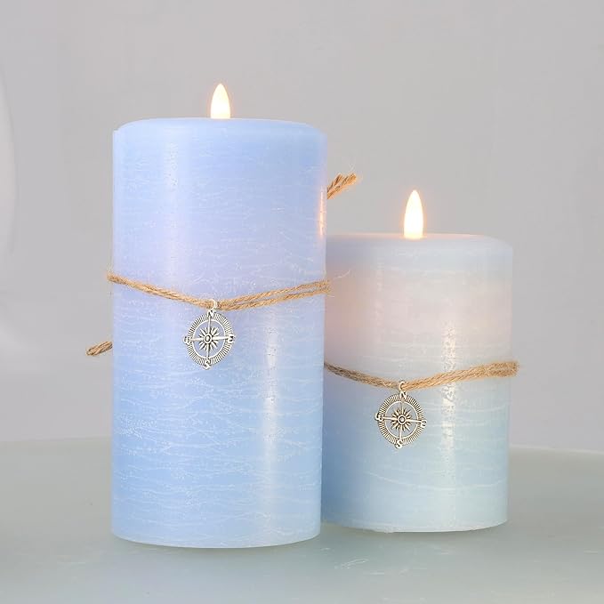LumiPur Signature Coastal Collection Natural Glow Flickering Flameless LED Wax Pillar Candle (3.5" x 7", Powder Blue)