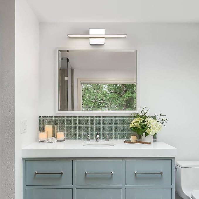 Modern Bathroom Vanity Light 15.7 inch 12W Dimmable 5CCT Led Bath Lights Fixture Over Mirror, Chrome Vanity Light for Bathroom Mirror Cabinets