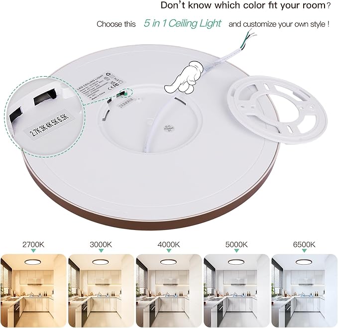 Brightever LED Flush Mount Ceiling Light Fixture Oil Rubbed Bronze, 24W 3200LM 5CCT Dimmable LED Ceiling Light, 2700K/3000K/4000K/5000K/6500K, 12 Inch Ceiling Lamp for Bedroom, Dining Room, 1 Pack