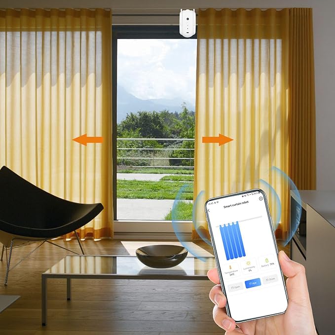 Wireless Automatic Curtain Motor for Track and Rod Systems - Smart Home Automation Device with Bluetooth Connectivity and Integrated Sensors - 4000mAh Rechargeable Battery (U-rail Type Pack of 1)