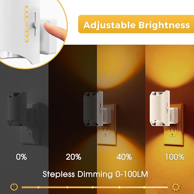 L LOHAS LED Night Lights Plug into Wall, Dimmable Night Light 0-100LM, Dusk to Dawn Sensor, Soft White 2000K, Plug in Nightlights for Hallway Bedroom Stairway, 2 Pack