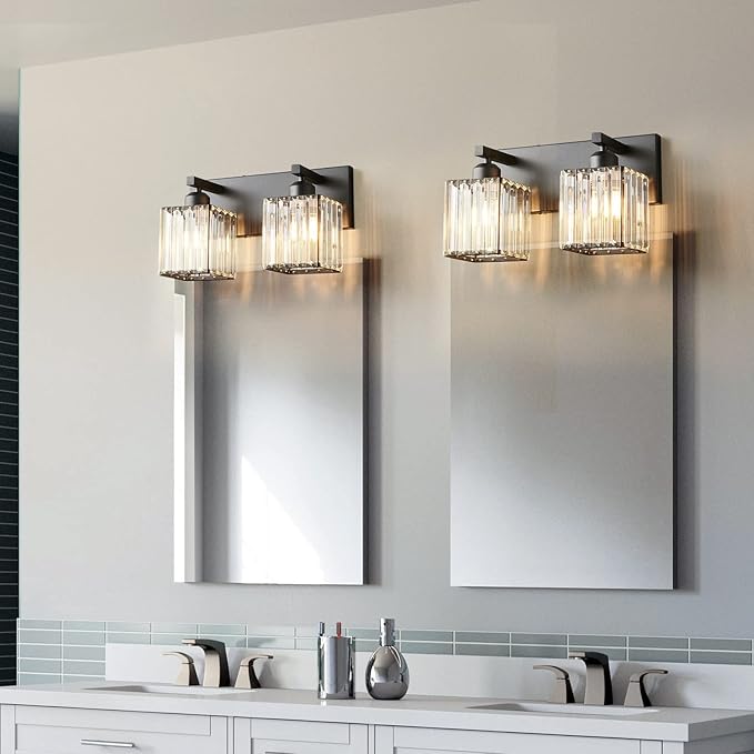 19.5" KnurledBrassWallSconcesSetof2,BronzeBathroomVanityLightFixtureswithWaterRipplesGlassTube,ModernLampforBedroom,LivingRoom,Hallway,Staise,Mirror,Kitchen