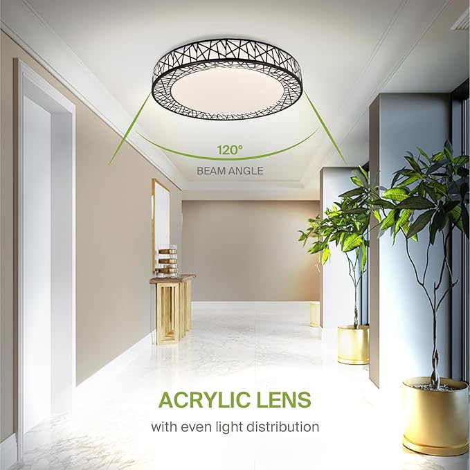 ASD 18 Inch LED Flush Mount Ceiling Light Fixture for Bedroom, 35W 1992LM 5CCT 2700K-5000K, Triac Dimmable Lights, Dining, Living Room, Kitchen Lamps, Modern Home Lighting Fixtures, Black, ETL