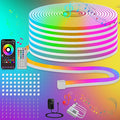 100ft RGB LED Neon Rope Lights with App, Remote Control, IP65 Waterproof Neon Light Strip Outdoor Indoor, DIY Design Flexible Led Strip Lights for Bedroom Essentials, Gaming Accessories