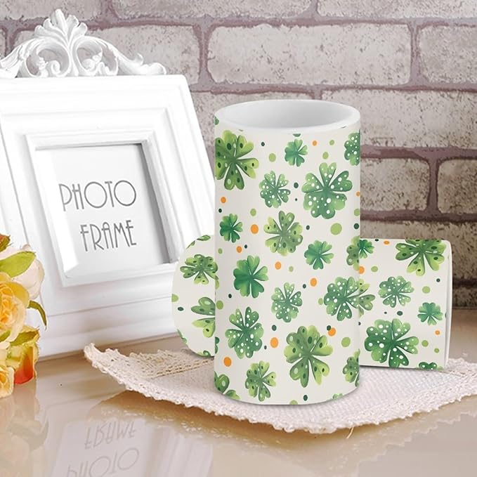 Lucky Leaves Flameless Candles St Patricks Day Candles Battery Operated Candles with Remote Control Color Changing LED Pillar Candles for Dining Room Bedroom Home Decorations