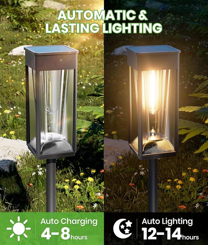 Solar Pathway Lights Outdoor,Bright Solar Lights for Outside, Waterproof Auto On/Off Garden Lights Solar Powered Landscape Lights for Yard Walkway Driveway Lawn (Warm&Cool, 12 Pack)