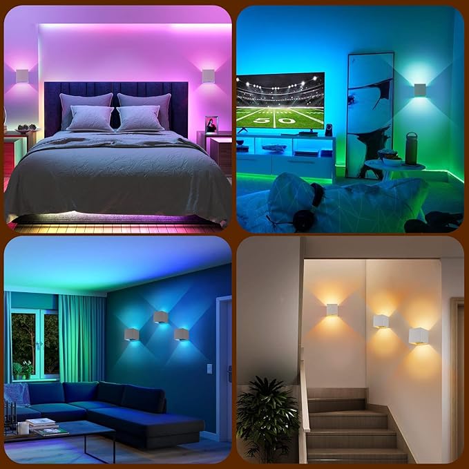 LED RGB Wall Lights for Room Decor, 16 Colors Remote Control, 6000mAh Battery Operated Rechargeable Dimmable Cordless Wall Sconces Set of 2 for Bedroom Living Room