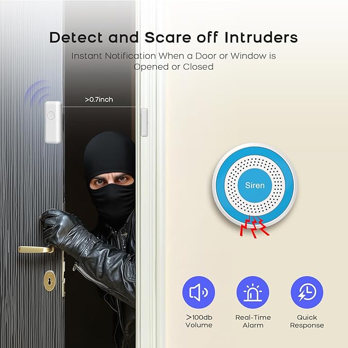 LWOHSI Home Security Systems with Door/Window Sensors and Motion Detectors,Wireless Burglar Alarm Kits with APP Real-Time Alerts,Compatible with Alexa & Google,No Monthly Fee (A519W-US-D)
