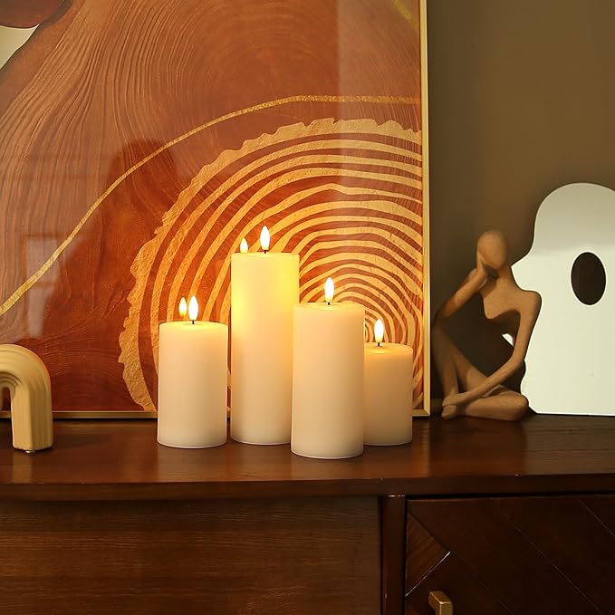 Flameless Candles, 4 Pack Battery Operated Candles with Remote, Real Wax LED Fake Candles with Timer Flickering for Christmas Wedding Home Party D3 H 5" 6" 7" 9" White