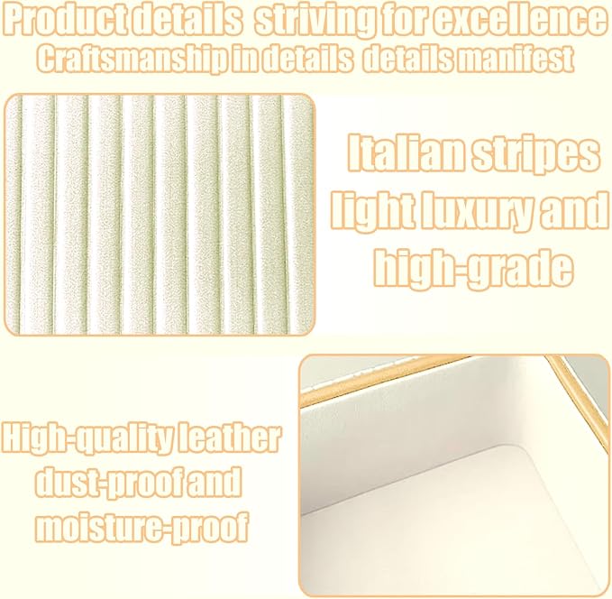 Rectangular Leather Nightstand Organizer & Bedside Table Organizer - Women's Purse Bowl, 9.5x2.2x6 Inches Ivory White, Perfect for Storing Jewelry, Perfume & Keys on Desk