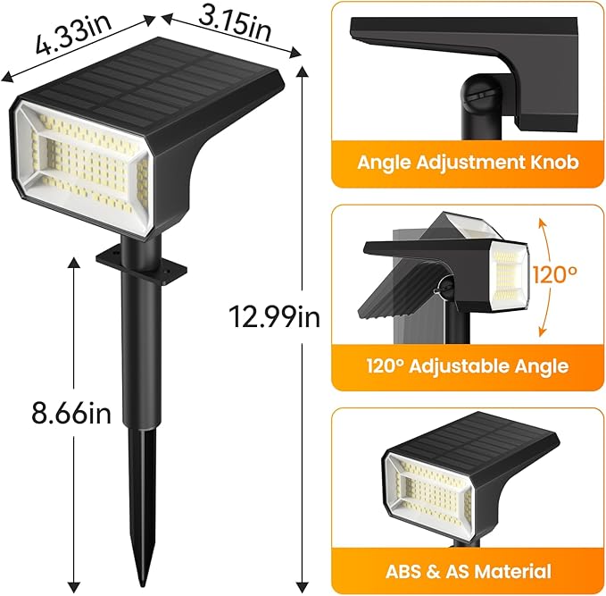 Fabrito 8 Pack Solar Spot Lights Outdoor Waterproof IP67, [108 LEDs, 4 Modes] Dusk to Dawn Spotlights with 1500mAh Battery for All Night, Landscape Lights for Garden, Yard, Tree, Pool, Warm White