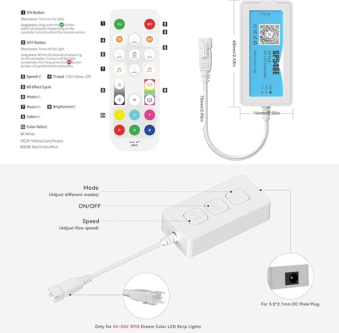 MIWISE Smart LED Controller with APP & RF Remote, Music Sync, Compatible with Alexa/Google, for 5V-24V WS2811 WS2812 SM16703 Addressable Dream Color LED Strip Light