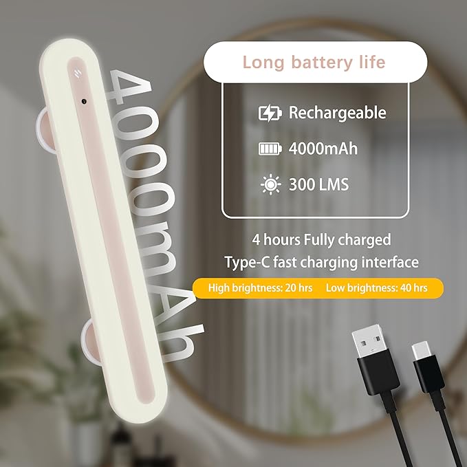 15" Vanity Lights for Mirror, Rechargeable Battery Operated Mirror Lights with Remote Control, 3 Temp&Adjustable Brightness Makeup Light, Cordless Lighting for Vanity Desk (Pink-1Pack)