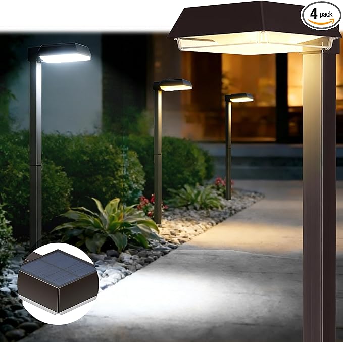 Bobcat Solar Pathway Lights Outdoor Super Bright 300 lumens with 2-in-1 Warm White and Daylight Color Modes, Solar LED Lights Outdoor Waterproof for Path, Sidewalk, Driveway or Walk Way Light(4 Pack)