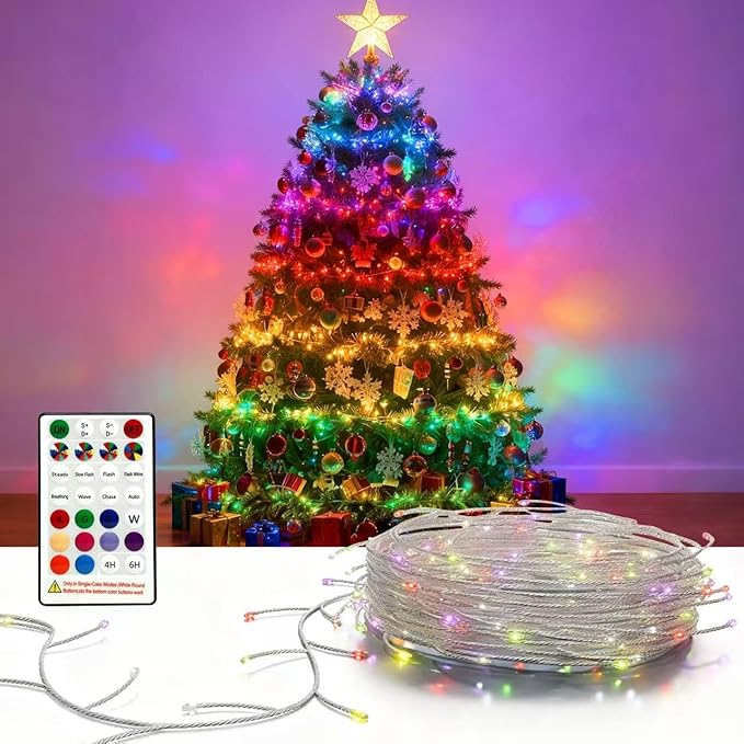 Fairy Lights 9.8FT 120LED, Battery Operated Firecracker Cluster String Lights, Multicolor Twinkle Light with Remote, Waterproof LED Light for Christmas Tree Party Bedroom Window DIY Decor