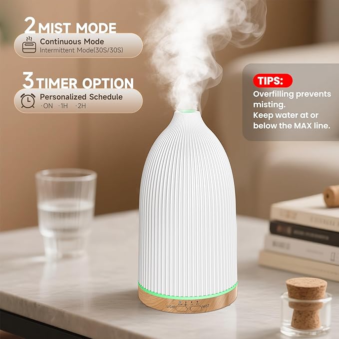 URPOWER 100ML Essential Oil Diffusers for Home, Ultrasonic Aromatherapy Diffuser with 7 Color Changing Lights, Timer & Auto Shut-Off, Scent Diffuser for Bedroom, Office, Yoga