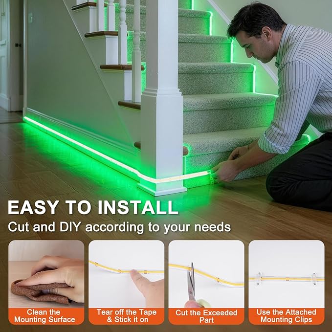 OMIKA Green 33FT COB LED Strip Lights Outdoor Waterproof, 3200 LED Plug in Strip Light PVC Casing Tape Light Flexible with Self-Adhesive Timer Dimmable for House Garden Camping DIY