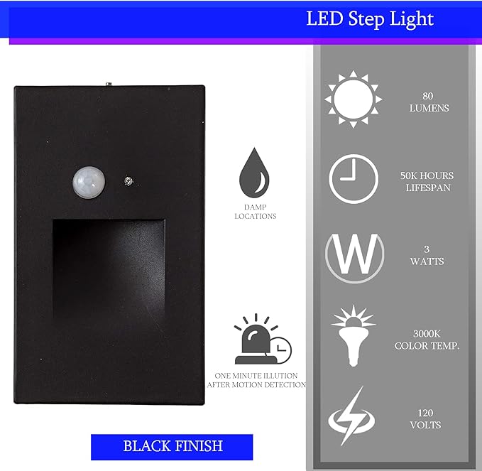 Ciata LED Indoor & Outdoor Motion Sensor Light for Deck Stairs - Integrated PIR Sensor and Dusk to Dawn Photocell - Vertical Stairway Lighting - Black