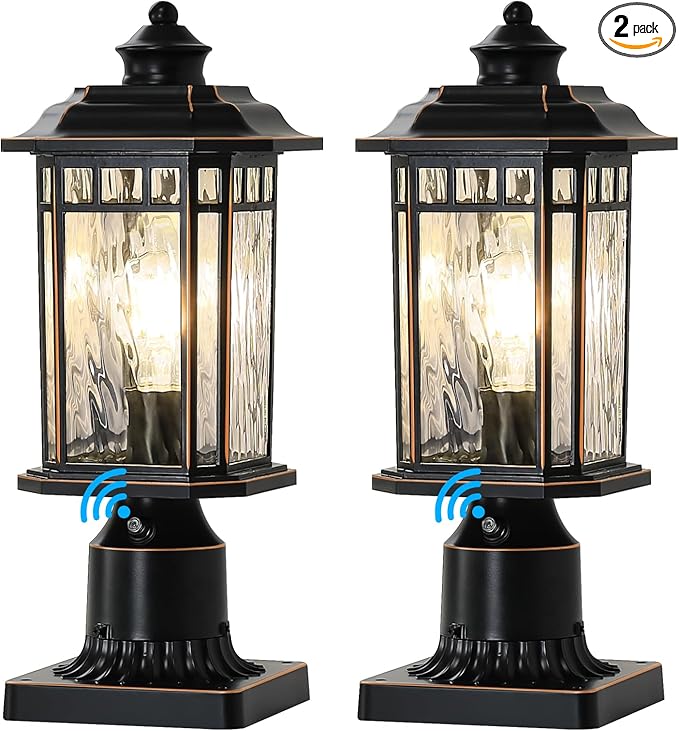 DASTOR 2 Pack Dusk to Dawn Outdoor Post Lights, Outdoor Lamp Post Light with Pier Mount Base, Waterproof Aluminum Post Outdoor Lighting for Garden Patio Pathway