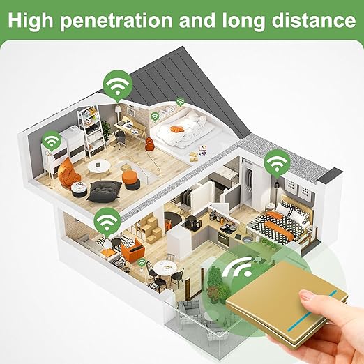 RGBZONE Wireless Light Switch and Receiver Kit, 100FT RF Range Remote Control, No Rewiring, AC85-240V Quick Create or Relocate On/Off Switches for Lamps (Gold)