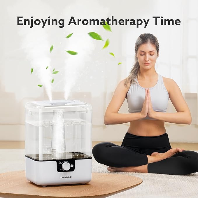 CHIVALZ Humidifiers for Bedroom Large Room Home, 6L Cool Mist Humidifier for Baby and Plant, Oil Diffuser, Top Fill Humidifier with Night Light, Quiet 26dB, Up to 50H, White 1Pack