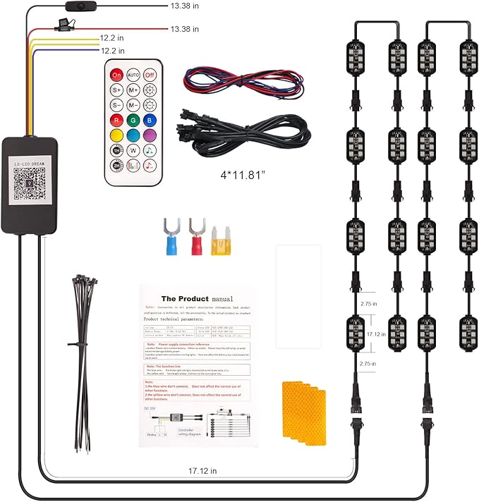 16 Pcs RGB Chasing Motorcycle LED Lights Kit for Harley Davidson Kawasaki Suzuki, Waterproof Magic Multicolor Motorcycle Underglow Kit Strip Lights with APP Control Music Sync Brake Turn Signal