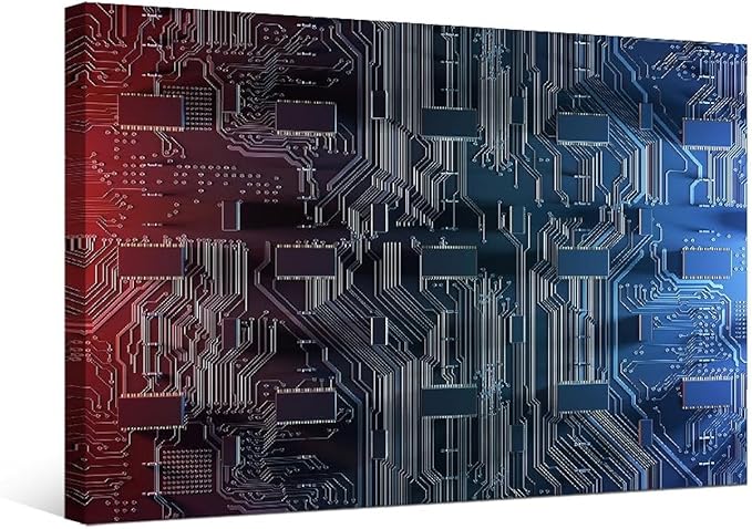 LSIUHWUWI Canvas Wall Art Abstract Computer Motherboard Wall Art for Living Room Home Decor Computer Chip Poster Electronic PC Living Room Wall Decoration Framed Ready to Hang 12x16 INCH