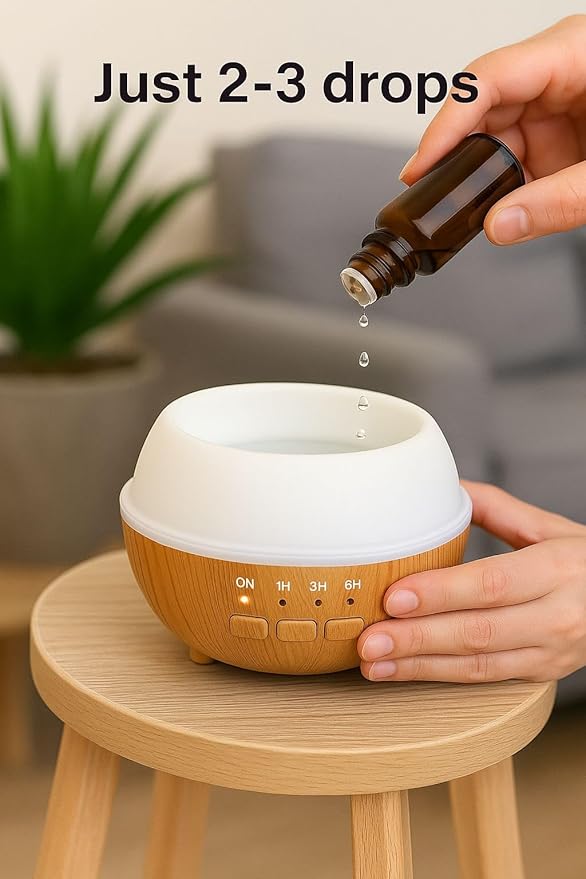 2-in-1 Air Humidifier & Aroma Diffuser Home Fragrance Room Decor Essential Oil Diffuser Humidifiers for Bedroom LED Light Color Changing Car Air Freshener (Light Wood-1)