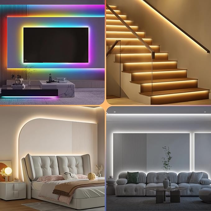 50Ft RGBWW+IC LED Strip Lights,Dimmable Multi-Colored+3000K-6500K LED Lights with Remote,Self-Adhesive Color Changing RGB Tape Lights,24V Cuttable DIY Light Strip for Home Bedroom Stair-50Ft