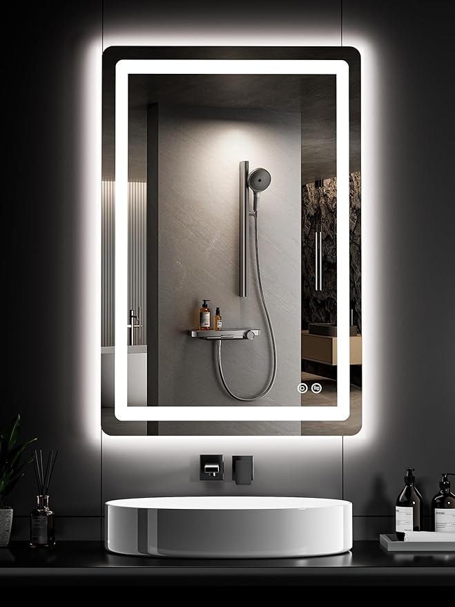 36"x24" LED Bathroom Vanity Mirror with Lights, Front and Backlit Wall Mirror, Anti Fog, Dimmable 3 Color Lighting, Memory Function, Shatterproof Glass, Plug in or Hardwired