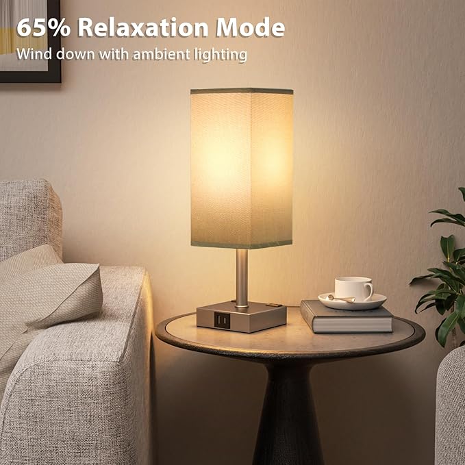 aooshine Dark Grey Touch Lamps Set of 2 - Nightstand Lamp with USB-C + A Charge Ports & AC Outlets, 3-Way Dimmable Bedside Lamp, Small Table Lamp Light for Bedroom (Bulb Included)