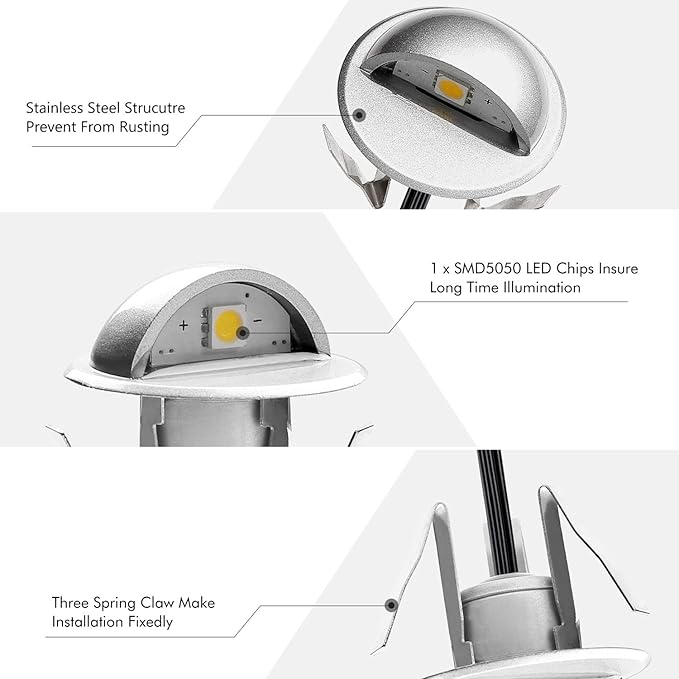 6 Pack LED Stair Lights Kit Low Voltage Waterproof IP65 Outdoor 1-2/5" Multi-Color RGB Recessed Wood LED Deck Lighting Yard Garden Patio Step Landscape Pathway Decor Lamps,RGB