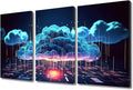TUMOVO Modern Wall Art Multi Panel Firewall Network Security, Artificial Intelligence, Cyber Security, Cloud Managed Picture Prints on Canvas Print Art for Living Room Decoration, 36" Wx24 H