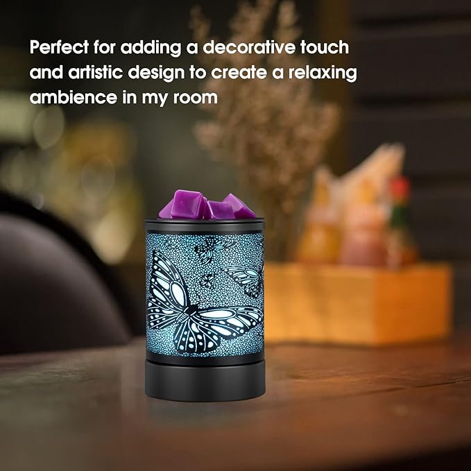 Fragrance Wax Melts Warmer with 7 Colors LED Changing Light Scent Oil Candle Warmer for Home Office-ButterflyTimer
