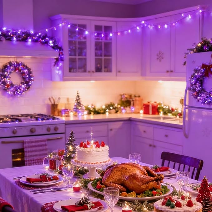 LAMPHOME 33ft 100 LED Purple Christmas Lights Outdoor Waterproof, Purple String Lights Plug in, 16Modes Twinkle Christmas Tree Lights, Halloween Decorations for Party Carnival Supplies Yard Garden