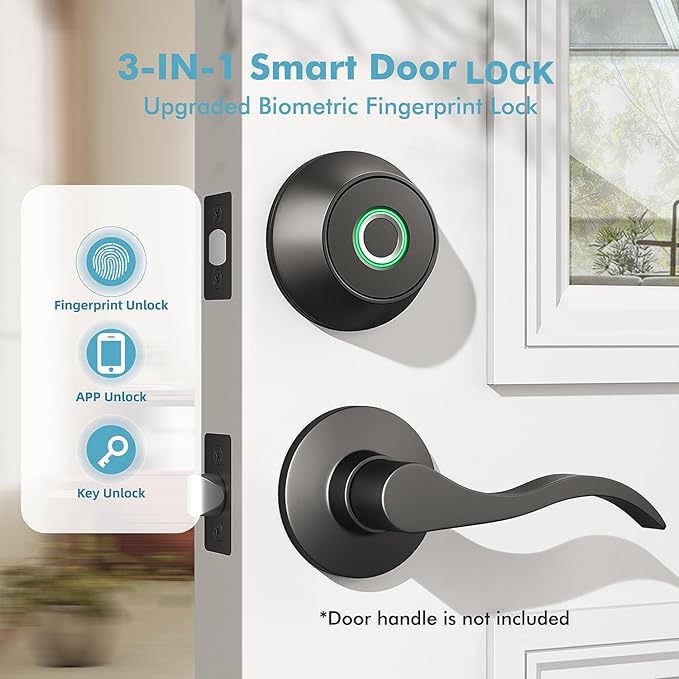 Fingerprint Keyless Entry Door Lock,Smart Deadbolt Locks with App Countrol,Biometric Door Lock with 2 Keys,10 Months Battery,Auto-Lock,One-Touch Lock,Easy Install,Deadbolt Alternative,IP66 Waterproof