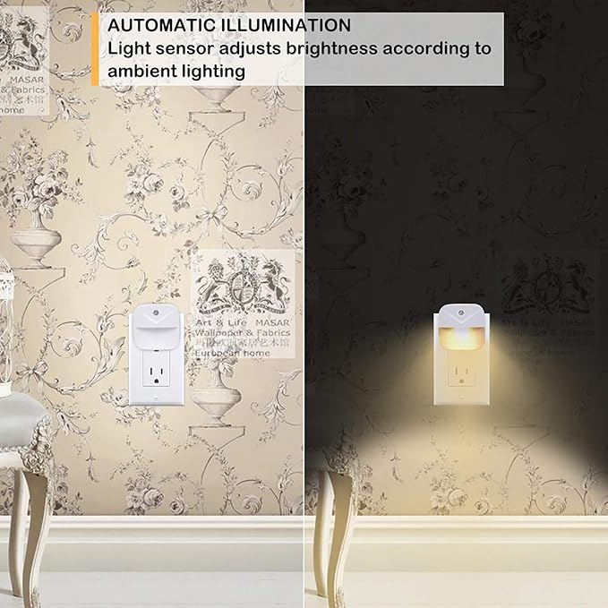 Uigos LED Night Light Plug in with Dusk to Dawn Sensor, Auto On Off Nightlight for Bedroom Bathroom Hallway Stairs Kitchen, Warm White Glow, Energy Efficient, Safe for Kids Elderly, 6 Pack