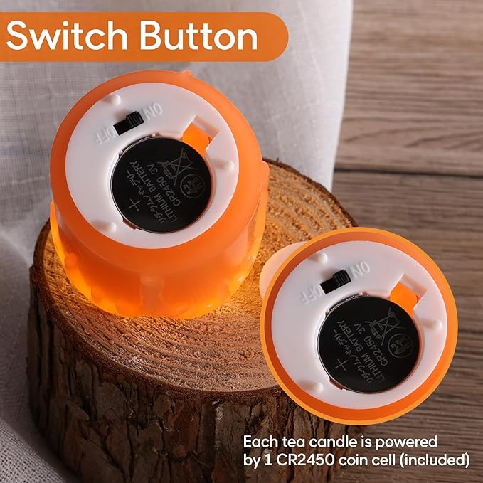 Eywamage Orange Dripping Wax Flameless Votive Candles with Remote Batteries, 2x2 inch Small LED Pillar Candles Set of 6