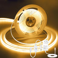 iNextStation 32.8ft/10M Warm White COB LED Light Strip, DC24V CRI 93+ Strip Lights, 3000K Color Temperature LED Lights, 8mm Width LED Tape Lights, Dimmable COB Strip Light for TV Backlight(with Plug)
