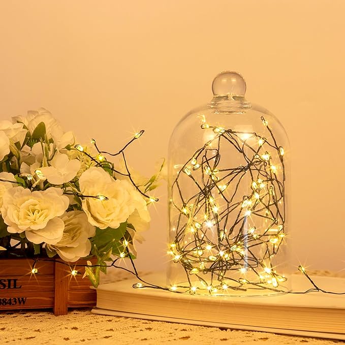 Firecracker Fairy Lights,20FT 200Leds Waterproof Twinkle Lights Plug in,8 Modes Remote String Light for Indoor Outdoor Christmas Wedding Birthday Patio Garden Decor,Green Wire,Warm White