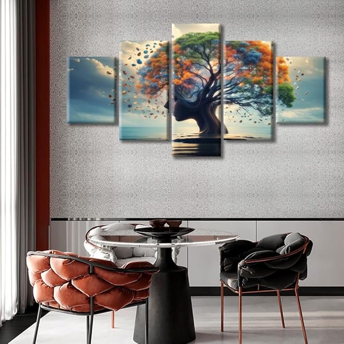 Tree of Life Canvas Wall Art for Bedroom Living Room Abstract Brain Pictures Modern Home Decor Smart Brain Painting Pictures Office Wall Decor Frame Ready to Hang, (60"Wx32"H)