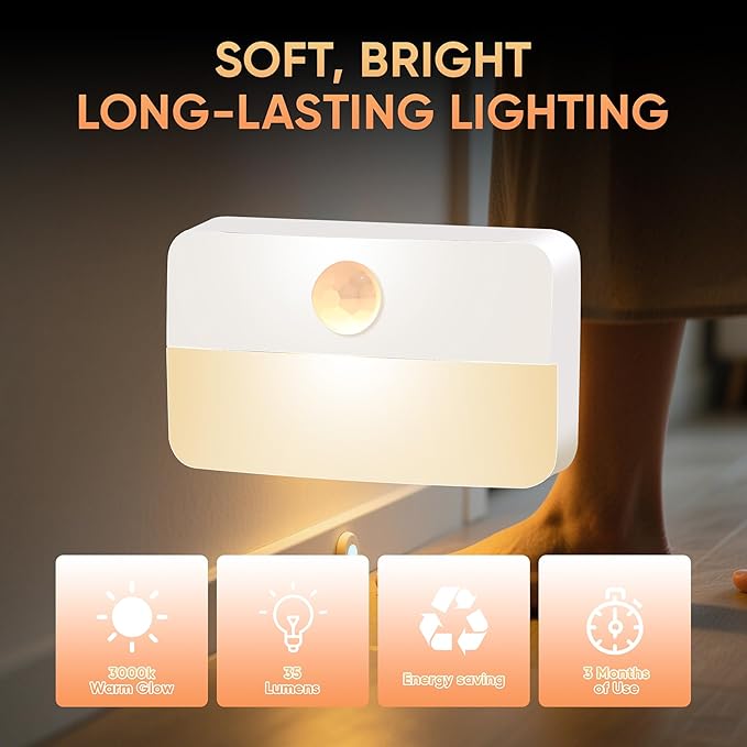 Motion Sensor Night Light for Indoor: 6 Pack Battery Operated Stair Lights LED 3000k Step Lights - Motion Sensor Lamp for Cabinet Closet Hallway Bedroom Stairs (Battery Powered)