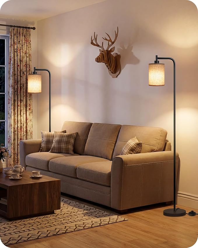 2Pack Dimmable Floor Lamp for Living Room with Remote and Foot Switch, Modern Standing, Corner Lamp,10W Bulb 3 Color Temperatures, for Bedroom, Office, ETL Listed, Black and Beige E19LDP205