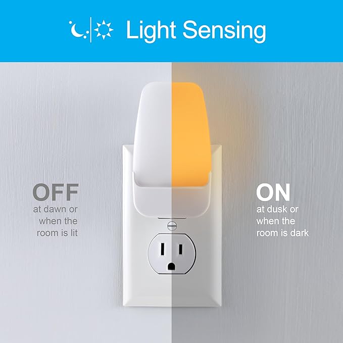 GE Sleeplite Night Lights Plug Into Wall, Dusk to Dawn Sensor, Ambient Lighting, Sleep Aid, Bathroom Décor, LED Lights for Bedroom, Apartment Essentials, Smart Home,76135, Amber, 2 Pack