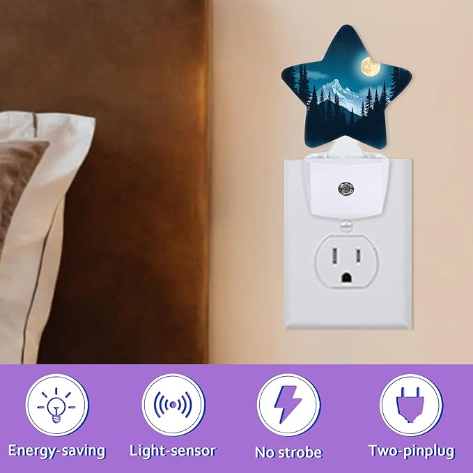 Forest Night Night Light for Kids,Moon Night Lights Plug Into Wall, Lightweight Dusk to Dawn Light Sensor Warm Nightlights for Girls Boys Bedroom Nursery Basement