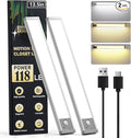 13.5Inch Under Cabinet Lighting, 3200mAh Under Cabinet Lights Motion Sensor 3 Color, Rechargeable 118LED Magnetic Light Bar Indoor,Wireless Battery Operated Closet Lights for Kitchen Home Stairs,2Pack