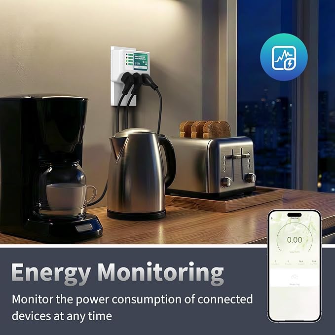 BSEED WiFi Smart Plug, 3 Outlet Surge Voltage Protector with Light Indicator, APP Control, Energy Monitoring, Wall Mount Power Suppressor for Refrigerator/TV/PC, 125V/1875W, FCC Listed,4 Pack