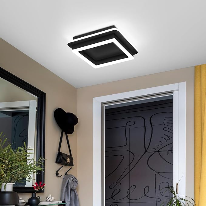 CANEOE 3 Packs Square Flush Mount Ceiling Light, 6000K Black Modern LED Ceiling Light Fixture, Minimalist Hallway Lighting Fixture Ceiling Lamp for Hallway Entryway Bedroom Balcony (All Black)