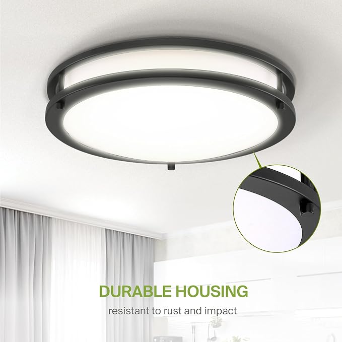 ASD LED 14" Round Flush Mount Lighting, Close to Ceiling Light Fixture | 3CCT, Dimmable, Energy Star, ETL Listed | 21W 1675LM 3000-5000K 120V | Low Profile Double Ring Lamp | Black, 4 Pack